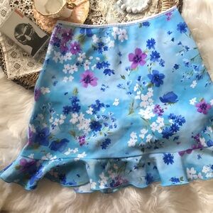 Y2k Micro Mini Psychedelic 90s Floral Blue Purple Vintage Skirt XS Ruffle Rare